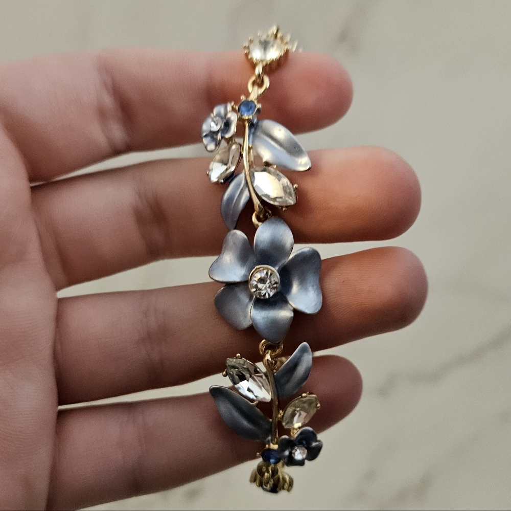 Charming Charlies Elegant Floral Necklace with Blue and Gold Accents - Picture 2 of 3